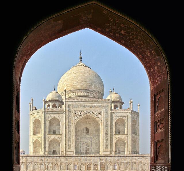 Taj Mahal framed by an arch at Agra