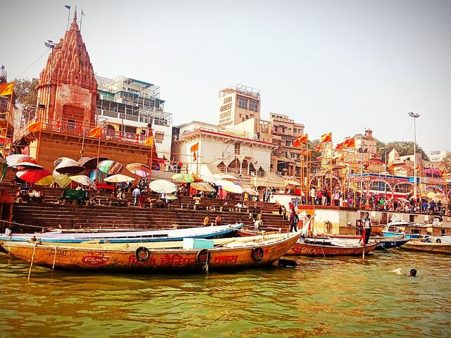 Boats and ghats at Dashashwamedh, Varanasi