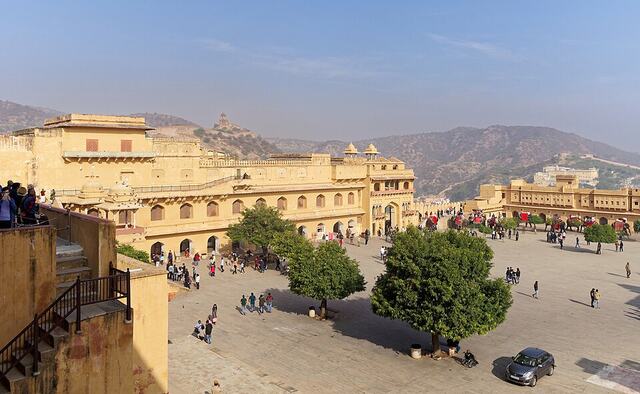 Courtyard and palace buildings at Amber Fort, Jaipur