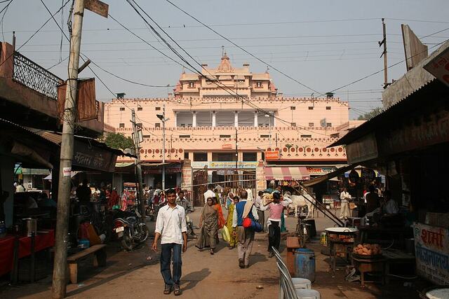 Street scene near a temple in Mathura